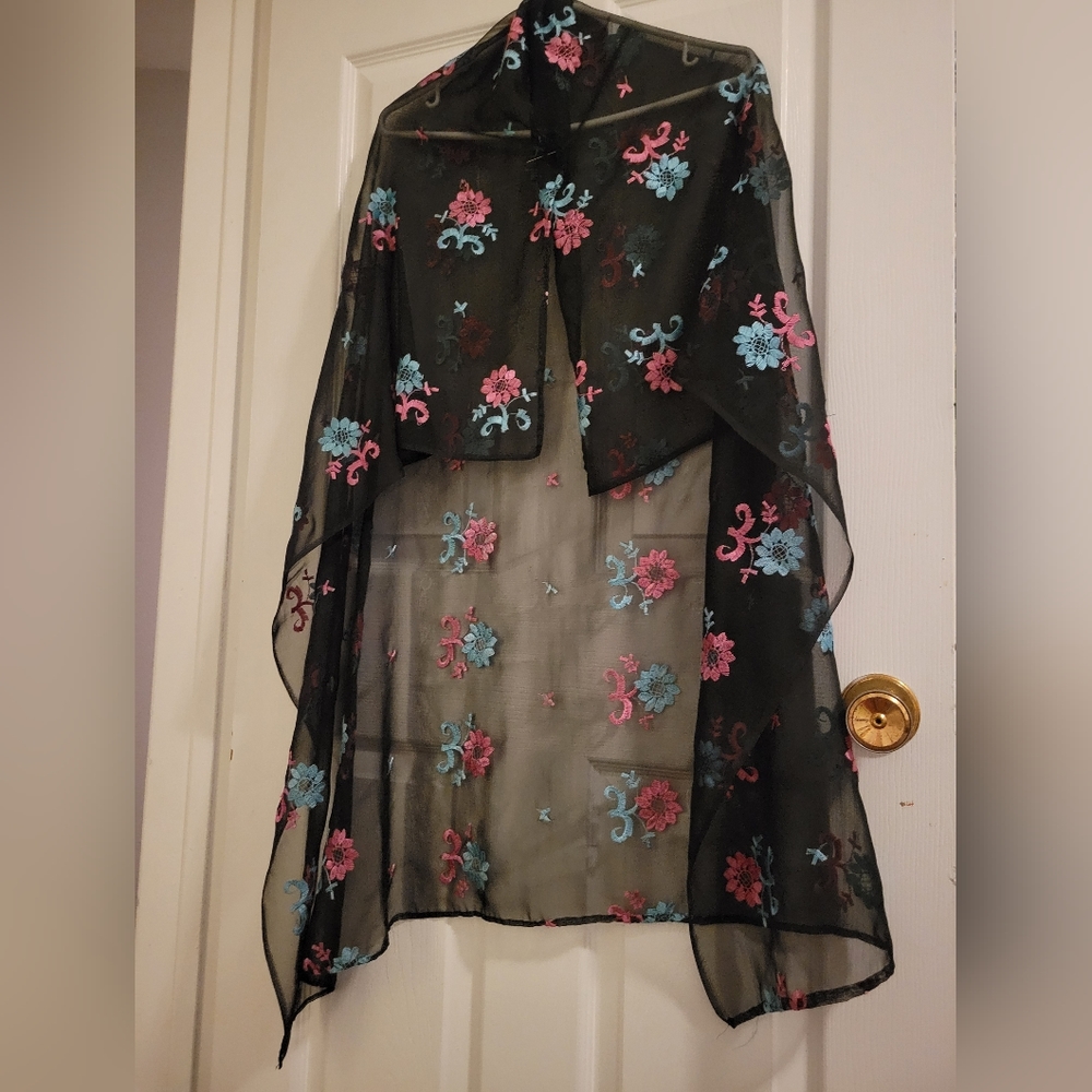 1960's Sheer Embroidery Shawl
